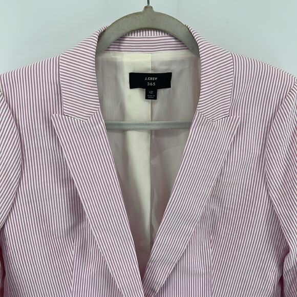J. Crew 365 Parke pink striped stretch seersucker single button blazer sz 12 - Picture 2 of 6